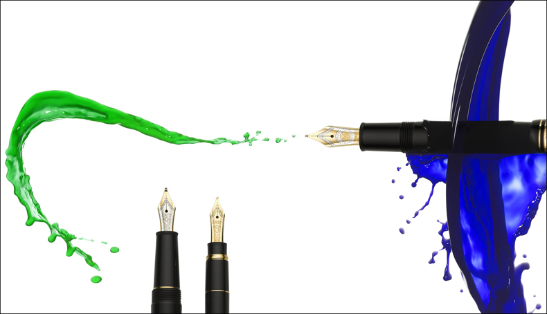 Still Life Photography- Mont Blanc Pens with a waterfall of ink