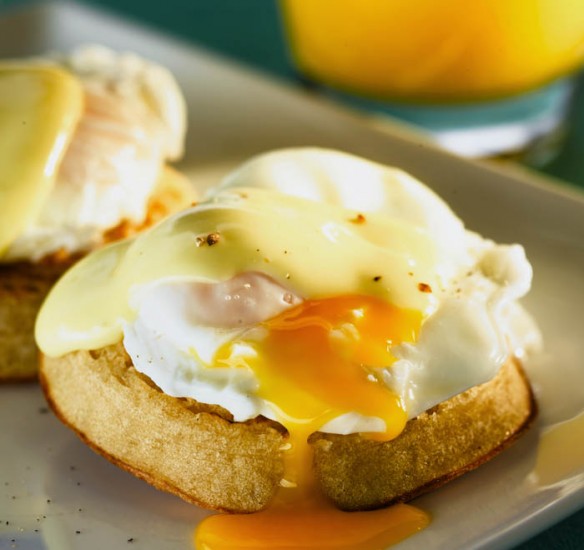 Food photography of lovely runny poached egg for breakfast for a supermarket magazine.