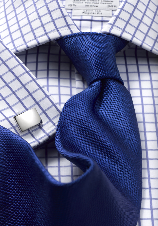 Still Life Fashion Photography-Detail of shirt,tie and cufflink for a leading London Shirt Maker for brochure