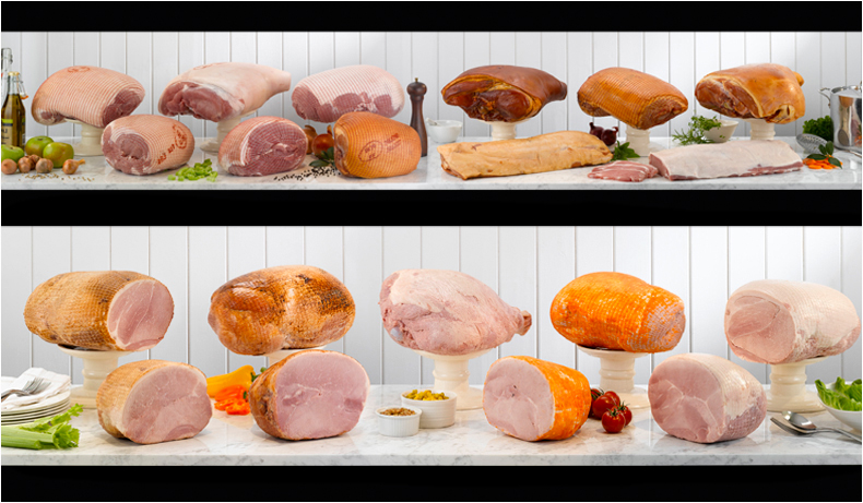 To photograph the entire range of the Bearfields hams and gammons for the web and print, a London based family business. 
