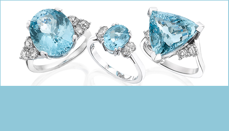 A collection of 3 beautiful Aquamarine rings